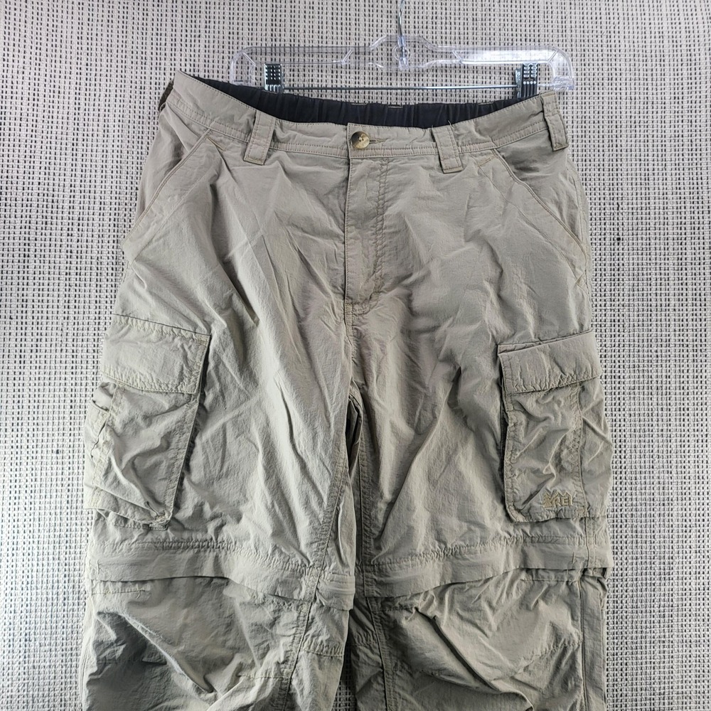 REI Cargo Pants Mens 31x28 Beige Nylon Convertible Hiking Zip Off Outdoor Travel